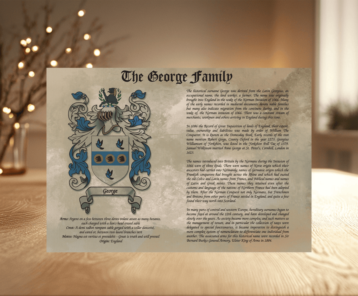 Family Crest & Surname History Prints: Unique Heritage Gift, 2 Surnames - Rainbowprint.uk