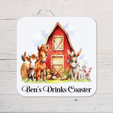 Farmyard Animals Scene Coaster Gift: personalised with any wording - Rainbowprint.uk