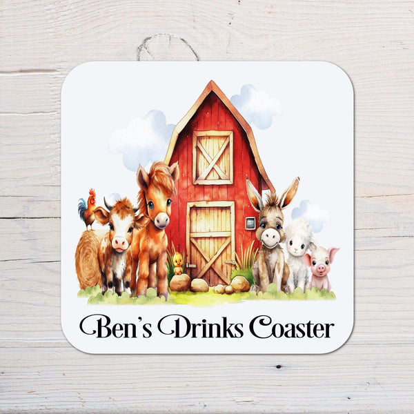 Farmyard Animals Scene Coaster Gift: personalised with any wording - Rainbowprint.uk