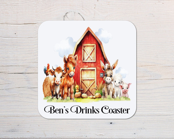 Farmyard Animals Scene Coaster Gift: personalised with any wording - Rainbowprint.uk