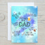 Father's Day Card Birthday with blue background and fun dad-themed phrases and illustrations