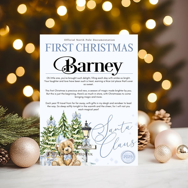 First Christmas Certificate from Santa Claus at the North Pole - personalised 2025 Keepsake - help them believe in Santa! - Rainbowprint.uk