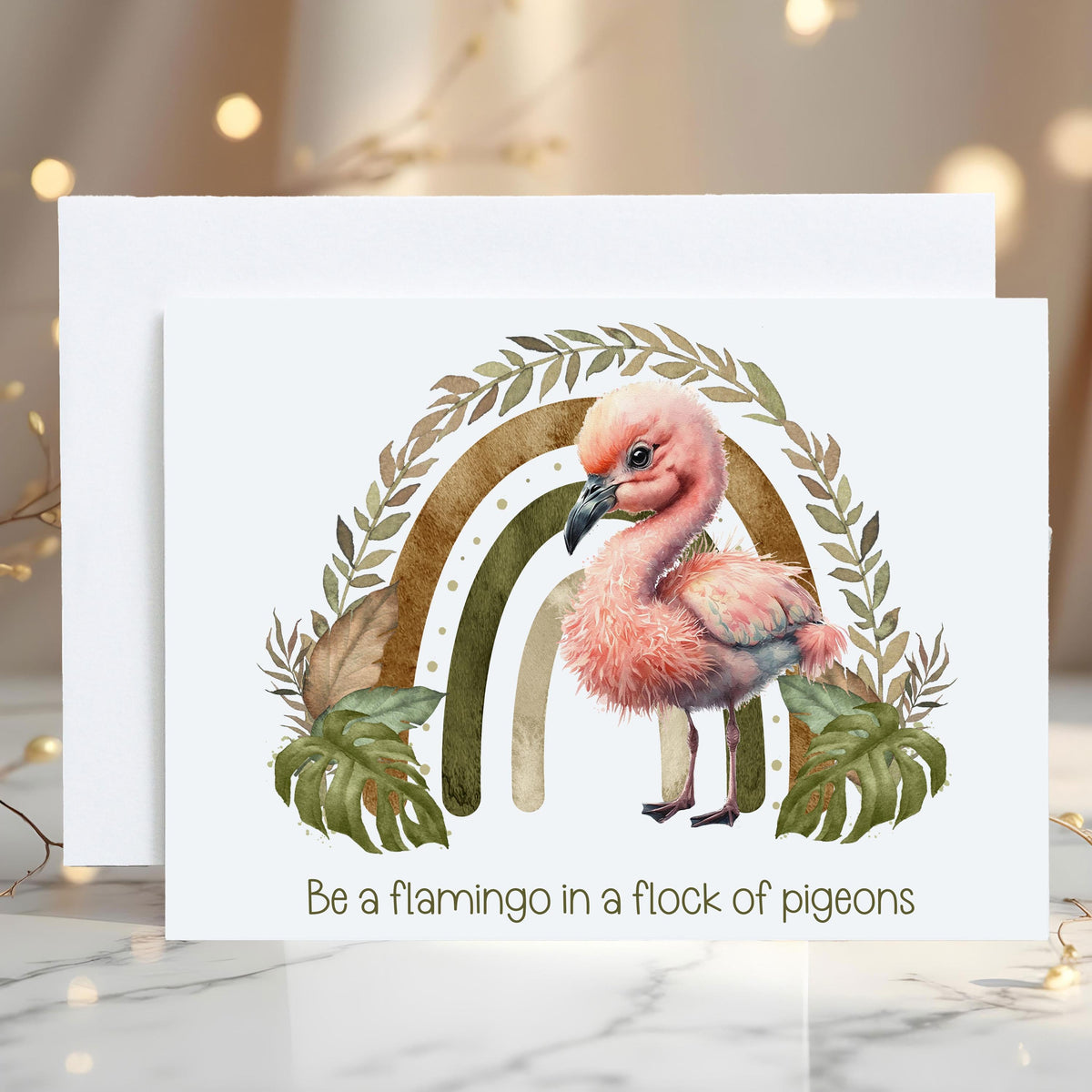 Flamingo Greetings Card: can be personalised - Rainbowprint.uk