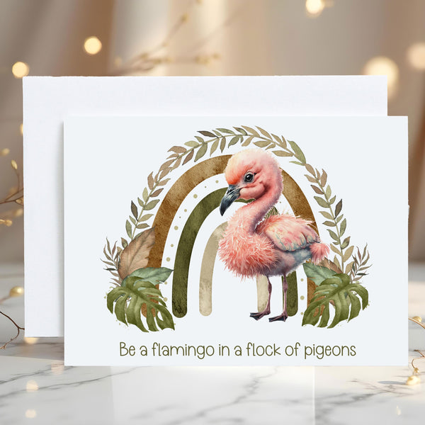Flamingo Greetings Card: can be personalised - Rainbowprint.uk