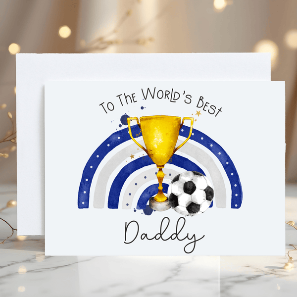 Football Birthday Card for Daddy with Trophy Blues Personalised - Rainbowprint.uk