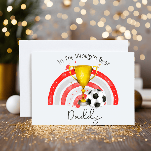 Football Birthday Card Red & Grey For The World's Best Daddy - Rainbowprint.uk