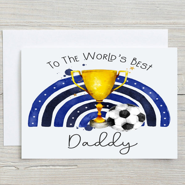 Football Blue Card from Rainbowprint.uk with trophy and football design for Daddy