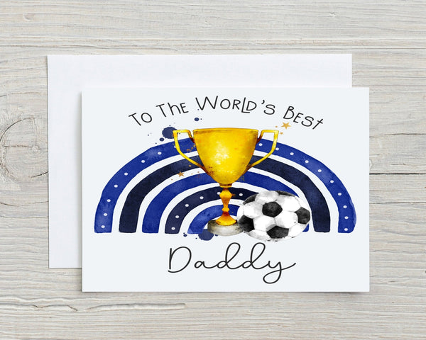 Football Blue Card from Rainbowprint.uk with trophy and football design for Daddy