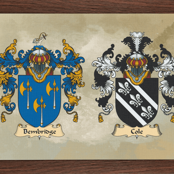 Framed Couples Gift Double Coat of Arms Wall Art Decor Print: your Family Crests - Rainbowprint.uk