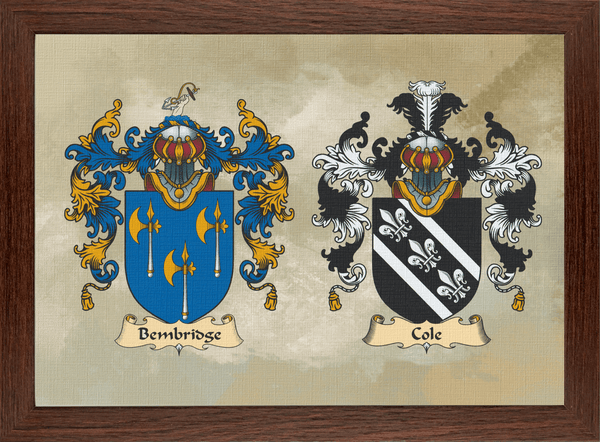 Framed Couples Gift Double Coat of Arms Wall Art Decor Print: your Family Crests - Rainbowprint.uk