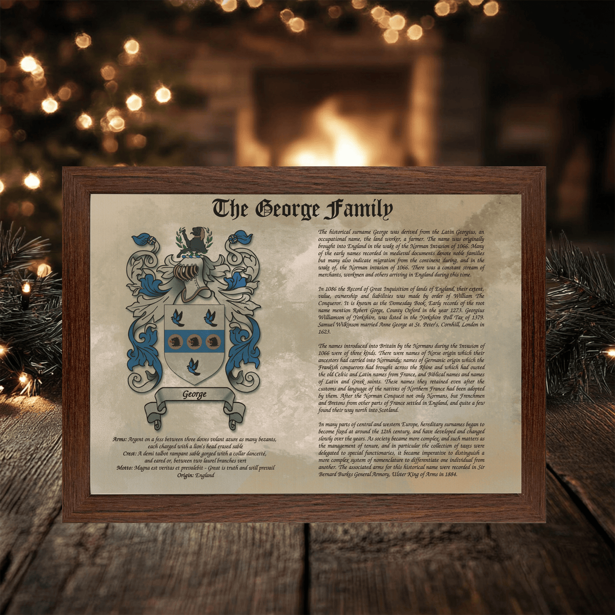 Framed Family Crest & Surname History Print: Personalised Heraldry Wall Art Gift - Rainbowprint.uk