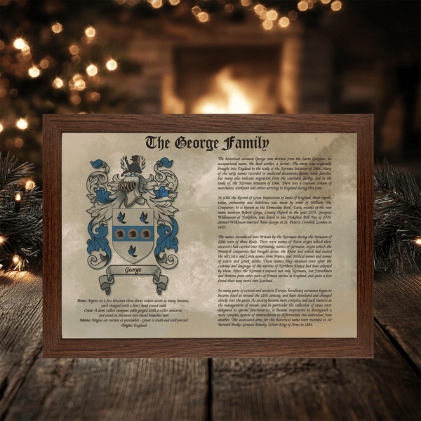 Framed Family Crest & Surname History Print: Personalised Heraldry Wall Art Gift - Rainbowprint.uk
