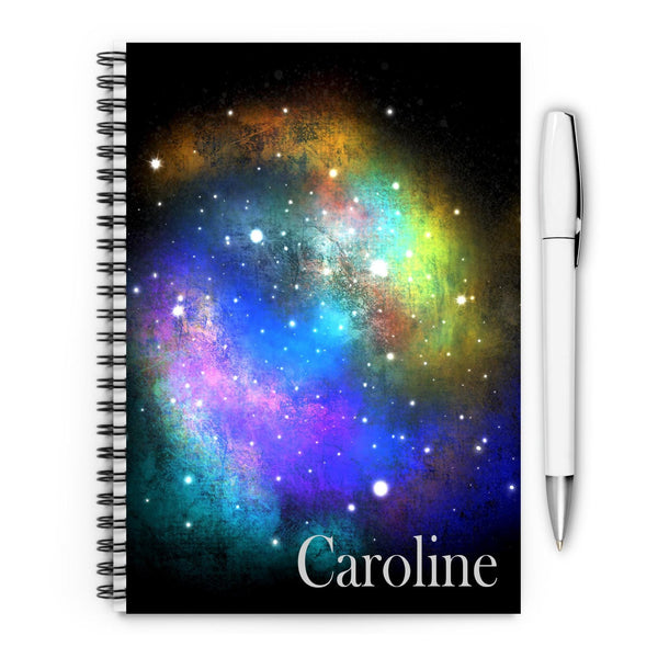 Galaxy A5 Notebook, spiral bound, Space, Planets, Universe, Perfect Christmas or Birthday Gift, Secret Santa, Personalised if required - Rainbowprint.uk