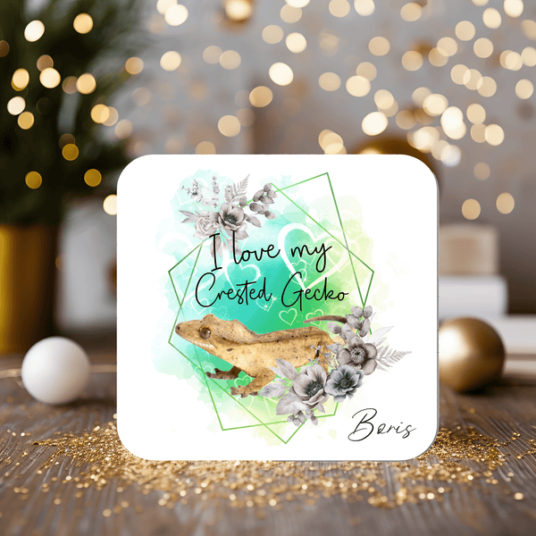 Gecko - Crested Gecko Coaster personalised with any wording - Rainbowprint.uk