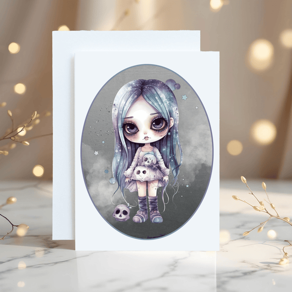 Gothic Emo Girl Birthday Greetings Card: Personalised with any name - Rainbowprint.uk