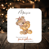 Halloween Cute Pumpkin Bear Coaster personalised with any Wording, Message - ideal gift - Rainbowprint.uk