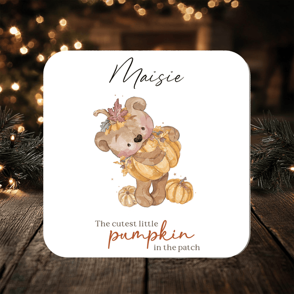 Halloween Cute Pumpkin Bear Coaster personalised with any Wording, Message - ideal gift - Rainbowprint.uk
