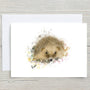 Hand-drawn hedgehog greetings card by rainbowprintshop with colourful splash design on white background