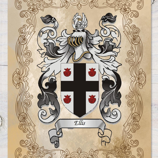 Heraldry Family Name Poster - A4 Glossy Card Print for Genealogy Buffs - Perfect Christmas or Anniversary Present - Rainbowprint.uk