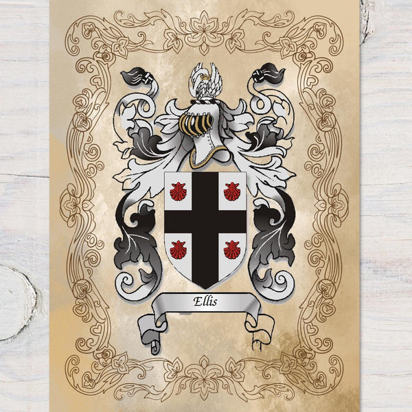 Heraldry Family Name Poster - A4 Glossy Card Print for Genealogy Buffs - Perfect Christmas or Anniversary Present - Rainbowprint.uk