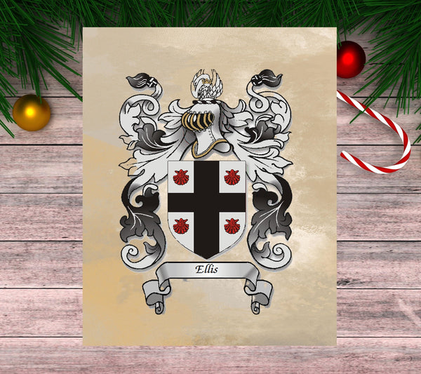 Heraldry/Genealogy/Family Crest/Family Name/Coat of Arms/Surname A4 Wall Print on Glossy Card - Rainbowprint.uk