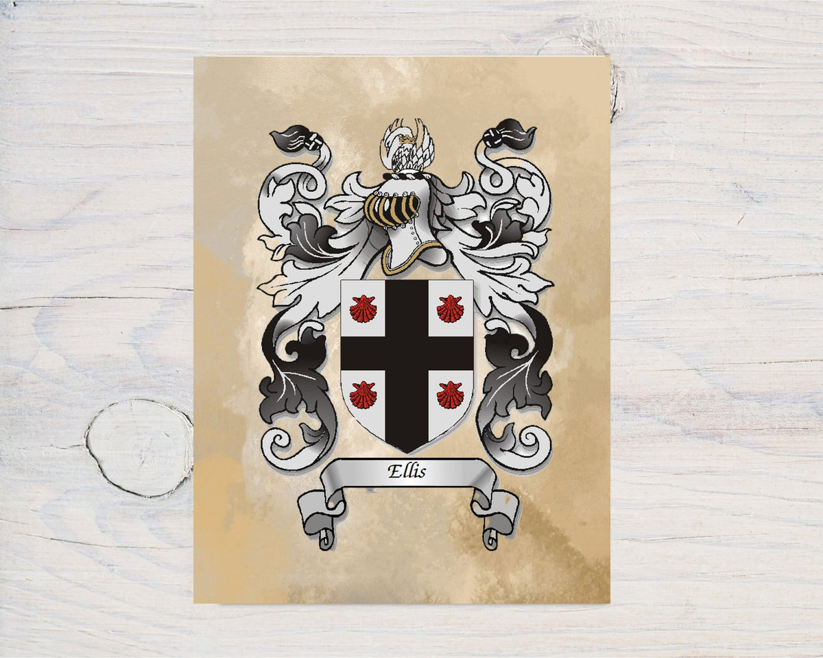 Heraldry/Genealogy/Family Crest/Family Name/Coat of Arms/Surname A4 Wall Print on Glossy Card - Rainbowprint.uk