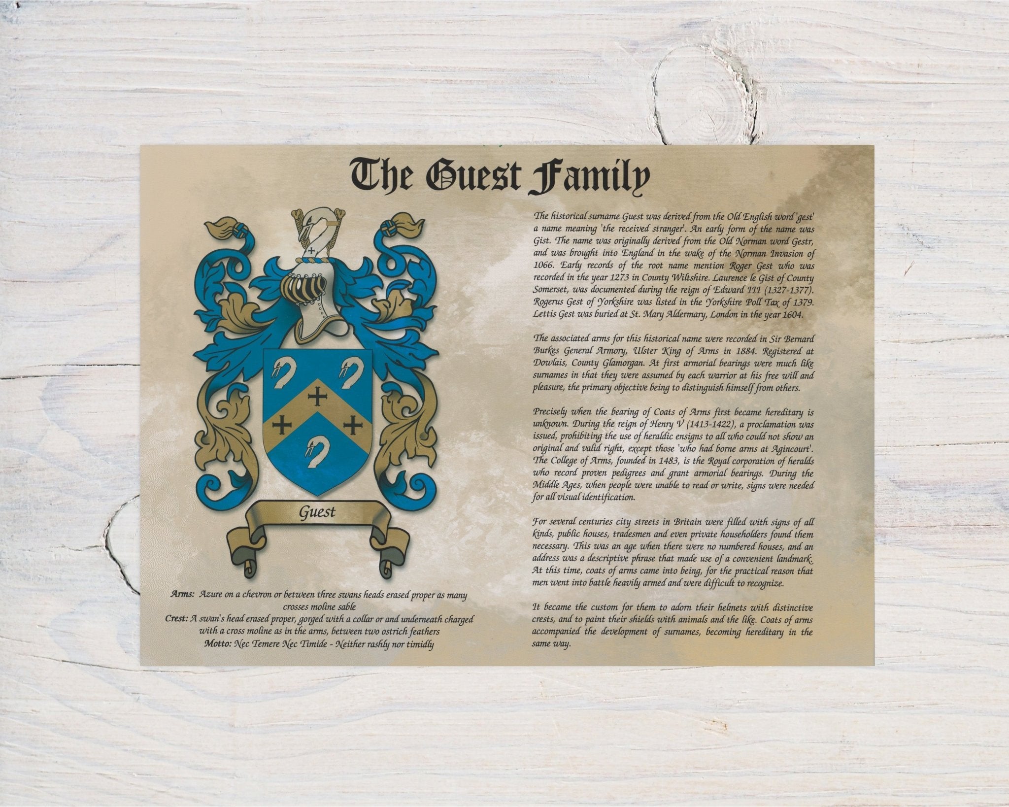 Family Name Coat of Arms A4 Glossy Wall Print – Rainbowprint.uk