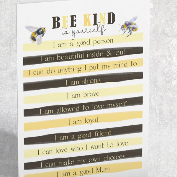 Bee Kind To Yourself Motivational A5 Personalised Greetings Card, Birthdays, You, Get Well Cards