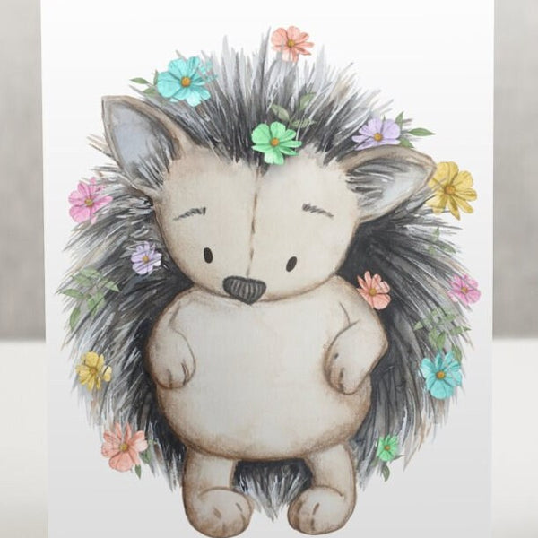 Cute Hedgehog A5 Glossy Personalised Greetings Card, Animal Lovers, Birthdays, Nature, Wildlife, personalised on front if required