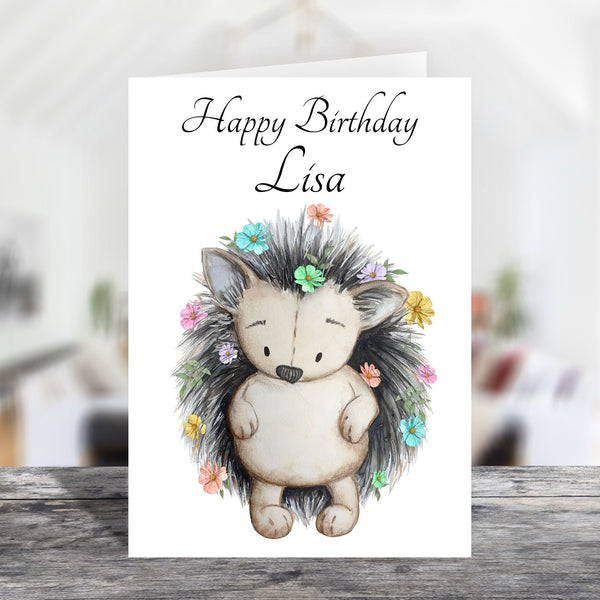 Cute Hedgehog A5 Glossy Personalised Greetings Card, Animal Lovers, Birthdays, Nature, Wildlife, personalised on front if required