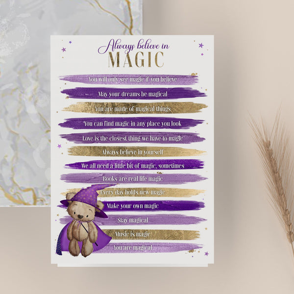 Wizard Teddy Bear Magic Motivational List Personalised Glossy A4 Wall Print, Wizard Fans, Motivation, Lovely Art for the Wall