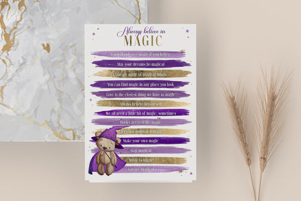 Wizard Teddy Bear Magic Motivational List Personalised Glossy A4 Wall Print, Wizard Fans, Motivation, Lovely Art for the Wall
