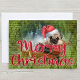 Pug Dog Christmas Personalised Greetings Card, can have any name on the front