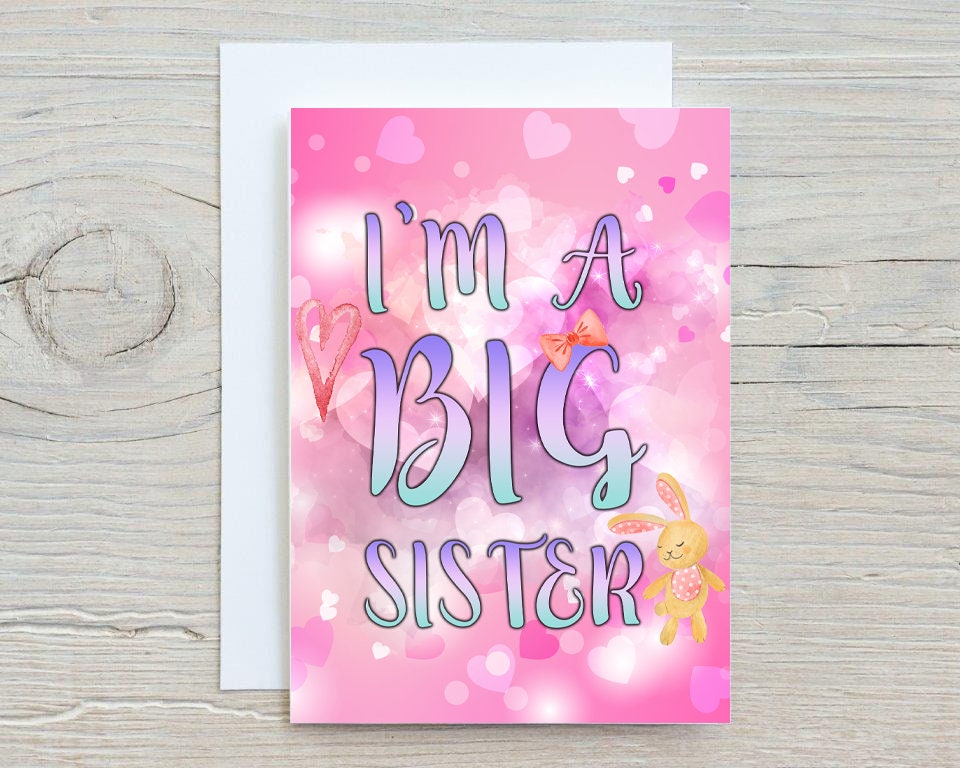 Big Sister, I'm A Big Sister, Personalised Glossy A5 Greetings Card, New Baby, Birth, Blank Inside