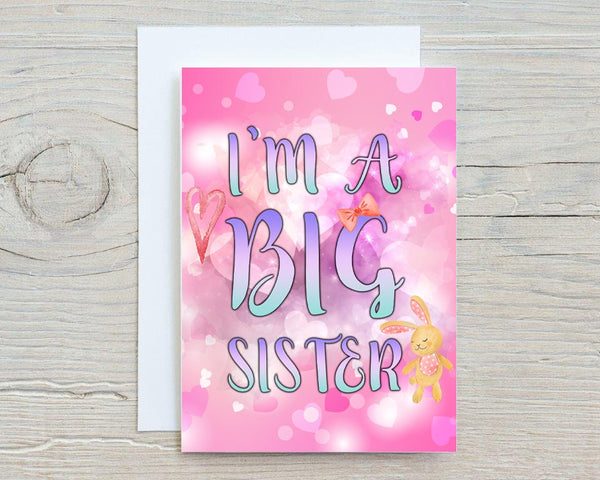 Big Sister, I'm A Big Sister, Personalised Glossy A5 Greetings Card, New Baby, Birth, Blank Inside
