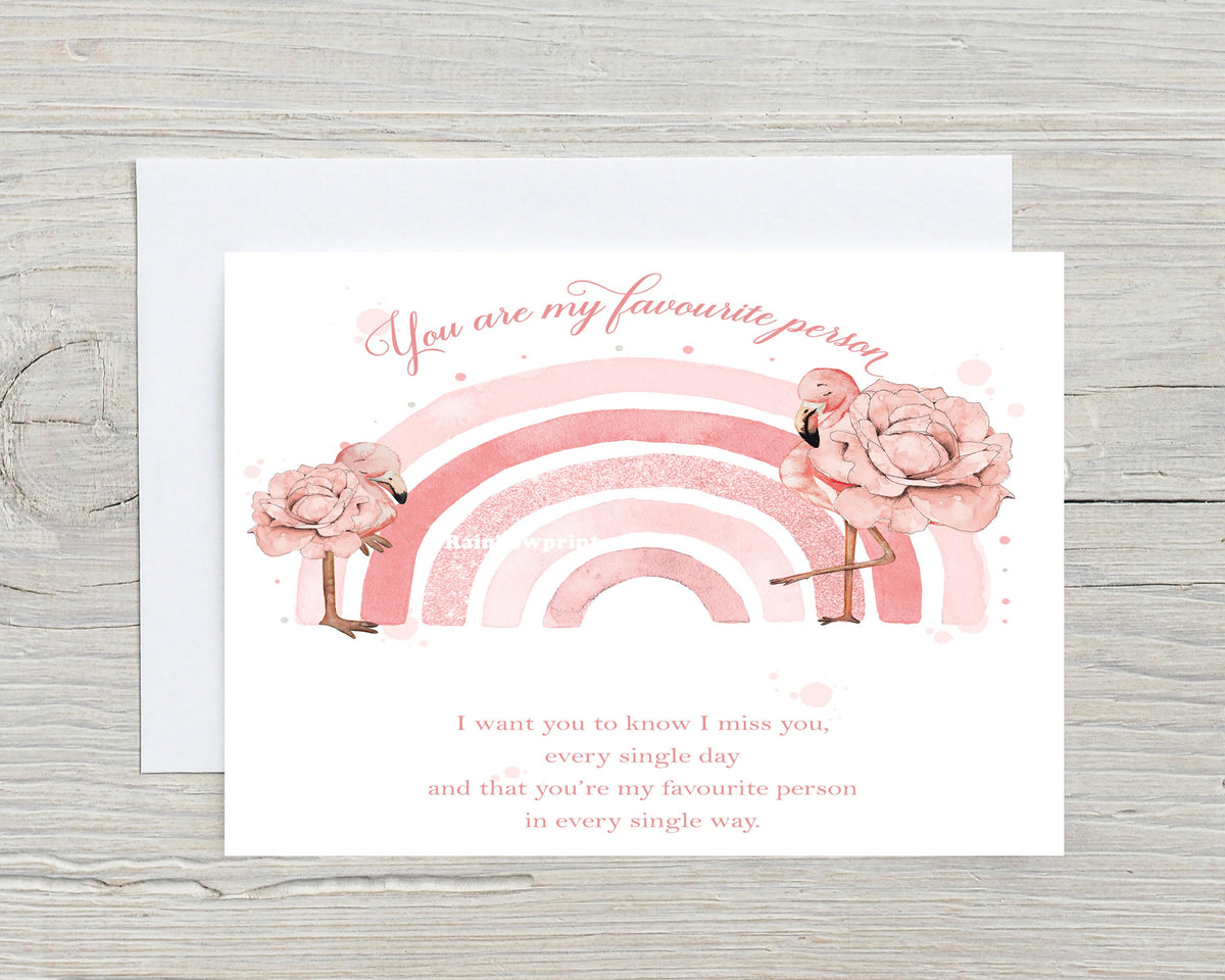 Flamingo - Favourite Person A5 Personalised Greetings Card, ideal Birthdays, Motivational, Thank You, Get Well