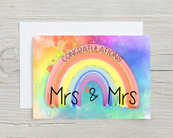 Mrs & Mrs, Congratulations Personalised Glossy A5 Greetings Card, Wedding, Anniversary, LGBTQ, Blank Inside
