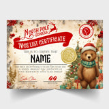 Christmas Nice List Certificate from Santa Claus, Father Christmas - Personalised - choice of designs, Snowman, Penguin, Santa, Bear, etc