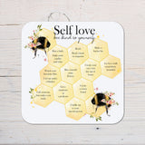 Bee Honeycomb Self Love Motivational Coaster Gift: personalised with any wording