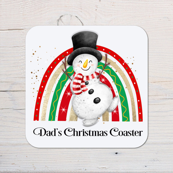 Christmas Snowman Rainbow Coaster personalised with any wording