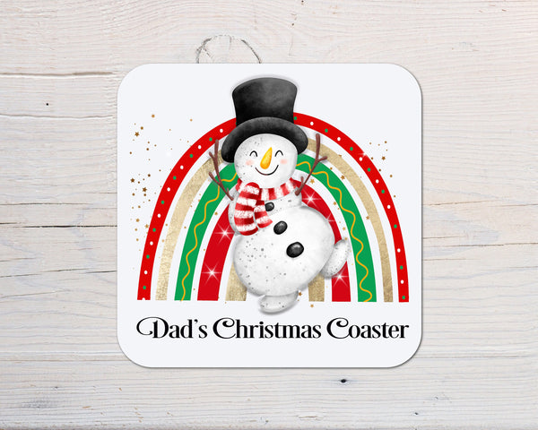 Christmas Snowman Rainbow Coaster personalised with any wording
