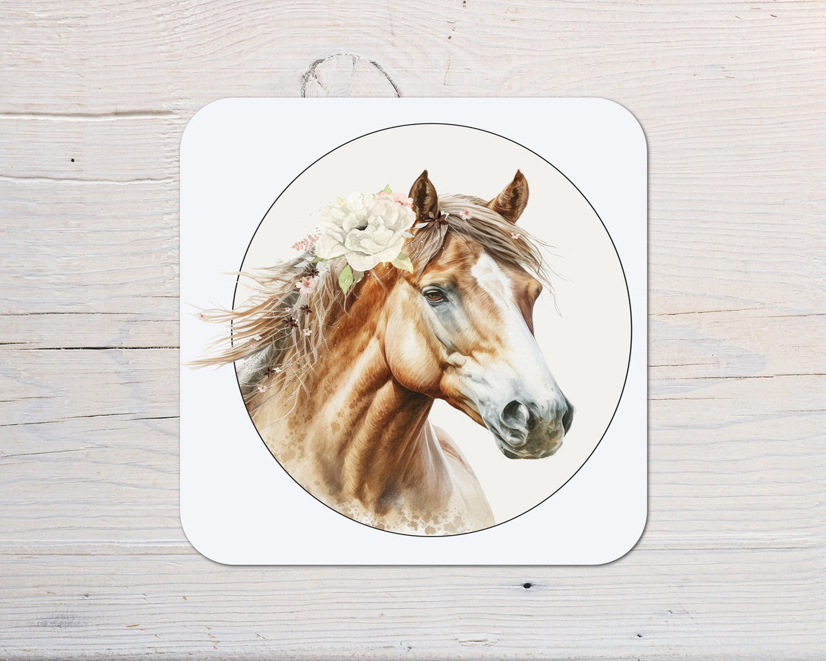 Horse with Florals Coaster personalised with any wording
