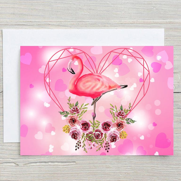 Flamingo, Pink Floral, Personalised Glossy A5 Greetings Card, Happy Birthday, Thank You Card, Blank Inside
