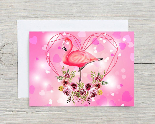 Flamingo, Pink Floral, Personalised Glossy A5 Greetings Card, Happy Birthday, Thank You Card, Blank Inside