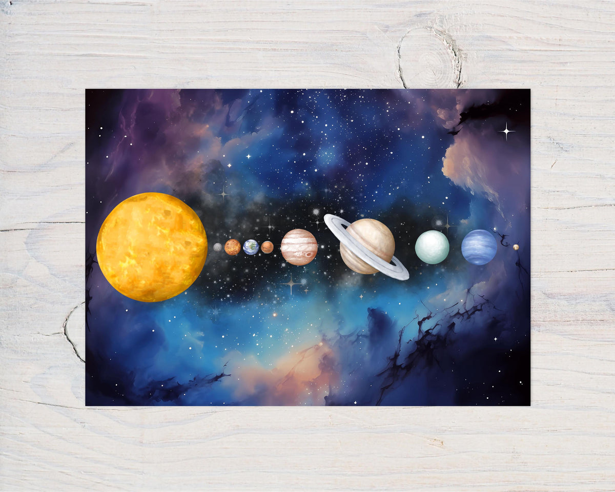Space Themed A4 Wall Art Print, stunning print with Planets, ideal Wall Decor
