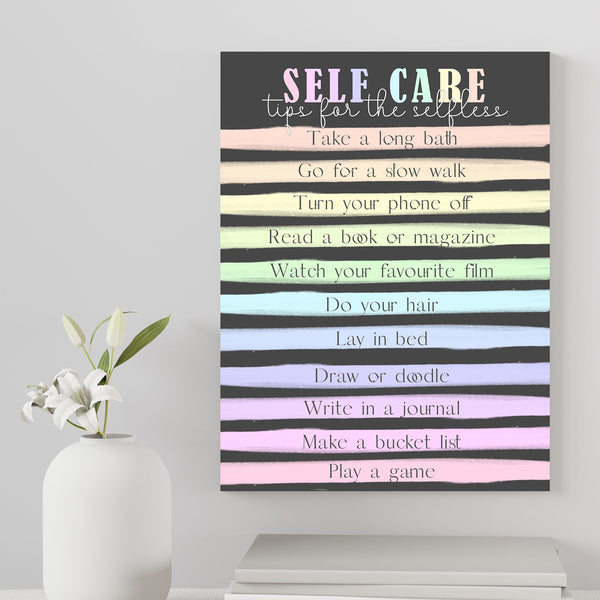 Self Care Motivational Glossy A4 Wall Print - for Bedrooms, Office, Study, Work - List of Motivational Sayings - Love Yourself