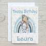 Alice Bear, Blue A5 Glossy Personalised Greetings Card, Cute Bear, Personalised, Birthday, Thank You, Birthday Card