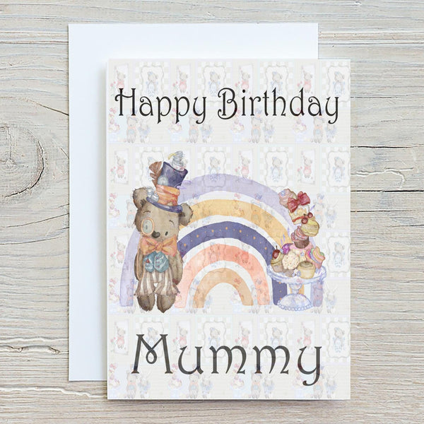 Bear with Afternoon Tea A5 Glossy Personalised Greetings Card, Bear, Cream Cakes, High Tea, Thank You