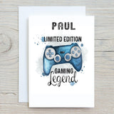 Blue Gaming Legend Personalised A5 Glossy Greetings Card, for Gamers, Birthdays, Get Well Card for Gaming Fans, Console 2, any word on front