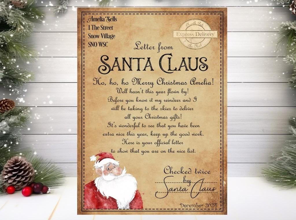 Christmas Letter from Santa Claus/Father Christmas + Good List Certificate Personalised Christmas